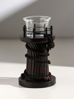 Подсвечник на 1 свечу «Маяк и штурвал», дерево, стекло, 8.5×8.5×15.5 см