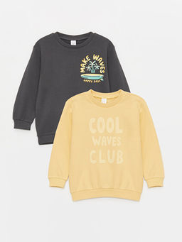 Bisiklet Yaka Uzun Kollu Bask?l? Erkek Bebek Sweatshirt 2li