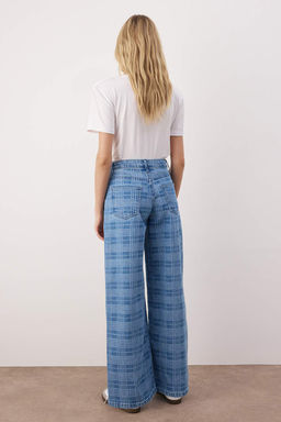 Teen Cok Renkli Normal Bel Ekose Desenli Wide Leg Jeans TWOAW26JE00024 - Trendyolmilla фото 11