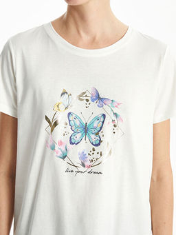 Bisiklet Yaka Bask?l? Kad?n Ti??rt