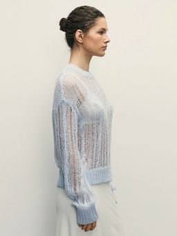 Джемпер из ажурной вязки с шерстью / Zarina фото 4