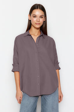 TRENDYOLMILLA Ac?k Mavi Pamuklu Oversize Genis Kal?p Dokuma Gomlek TWOSS22GO0669 фото 12