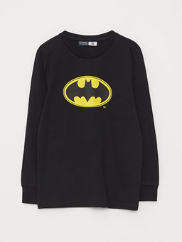 Bisiklet Yaka Batman Bask?l? Uzun Kollu Erkek ?ocuk Pijama Tak?m? - Waikiki фото 2