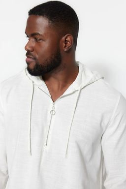 Buyuk Beden Ekru Regular Fit Rahat Kapusonlu Gomlek TMNSS23GO00092 - Trendyolmilla фото 3