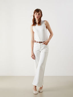 Beli Kemerli Wideleg Kad?n Jean Pantolon