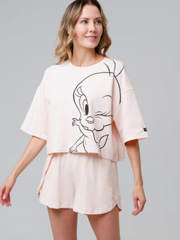 Пижама женская PlayToday Tweety из хлопка бежевая