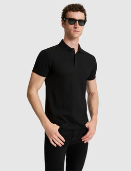 Siyah Slim Fit D__meli Polo Yaka Ti__rt