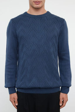 Indigo Regular Bisiklet Yaka Dokulu Triko Kazak TMNAW25KZ00037