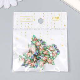 Цена за 10 шт. Декор для творчества пластик Бабочка с золотыми точками, зелёный, 1.5?2.3 см