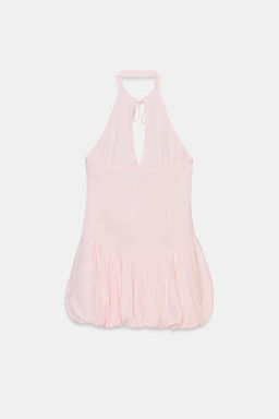 VESTIDO CORTO POPEL?N HALTER GLOBO / Rosa claro