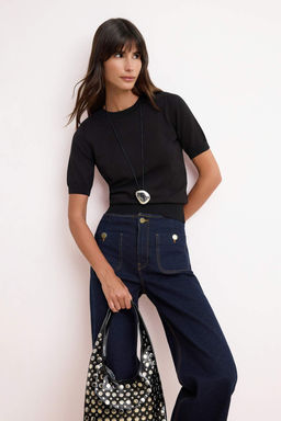 Siyah More Sustainable Bisiklet Yaka Regular Bluz TWOSS26BZ00506