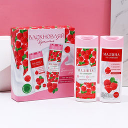 Подарочный набор косметики «Вдохновляй красотой!», гель для душа и пена для ванны, 2×250 мл, аромат малины со сливками, Чистое счастье