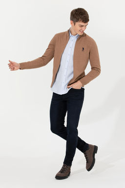 Мужской базовый трикотажный кардиган цвета Camel Melange Неожиданная скидка в корзине - U.s. polo assn фото 4