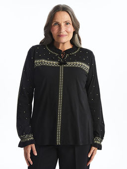 Ba?lamal? Yaka Desenli Kad?n Bluz