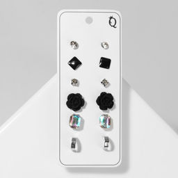 Цена за 2 шт. Серьги пусеты QF «Романтика», 6 пар, розочка, чёрно-белые в серебре