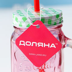 Банка стеклянная с крышкой и трубочкой Доляна «Галерея», 500 мл, 11×8×13.5 см, цвета МИКС