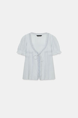 CAMISA GASA BORDADOS / Azul pastel - Zara фото 4