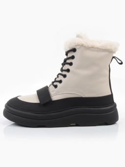 04-PAJ76-2Z LT. BEIGE /BLACK Ботинки зимние женские (натуральная кожа, натуральный мех, 100% шерсть)