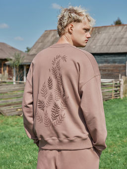 Свитшот мужской таупово-бежевый с растительным орнаментом тауп +печать 121894