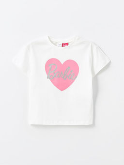 Bisiklet Yaka K?sa Kollu Barbie Bask?l? K?z Bebek Ti??rt