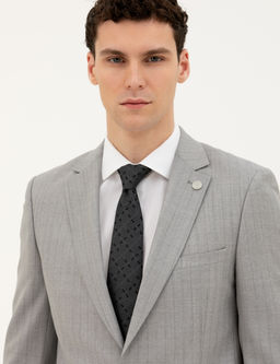 Gri Extra Slim Fit %100 Y_n _izgili Tak_m Elbise
