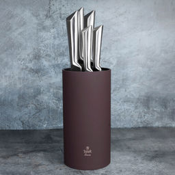 Набор ножей из нержавеющей стали Лукас 6пр, ручка из из нержавеющей стали, пластмассовая матовая подставка спагетти, серо-коричневый, TalleR (Китай) - Домашняя мода фото 4