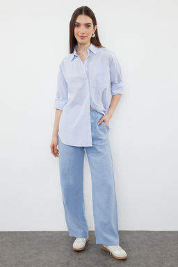 Lacivert %100 Keten Beli Lastikli Yuksek Bel Wide Leg Pantolon TWOSS24JE00249 - Trendyolmilla фото 25