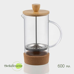 Заварочный чайник френч-пресс BellaTenero Эко cork, 600 мл, с бамбуковой крышкой и подставкой, стекло
