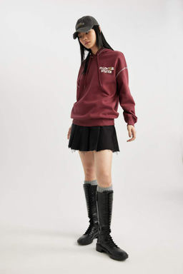 Толстая толстая толстовка с капюшоном и принтом на спине Cool Oversize - Defacto фото 7