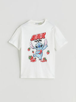 Bisiklet Yaka Stitch Bask?l? K?z ?ocuk Ti??rt