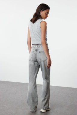 TRENDYOLMILLA Gri Yuksek Bel Wide Leg Jeans TWOAW25JE00178 фото 5