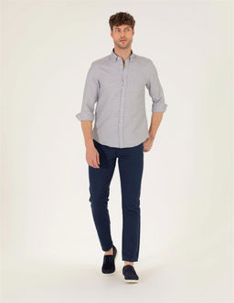 Lacivert Slim Fit Keten Kar___ml_ Kanvas Pantolon - Pierre cardin фото 3