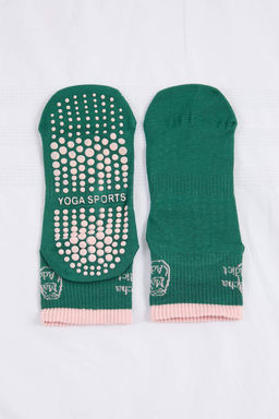 Yesil Sloganl? Kayd?rmaz Tabanl? Yoga/Pilates Jakar Orme Corap THMSS26CO00003