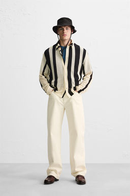 STRIPED MESH TEXTURED POLO SHIRT