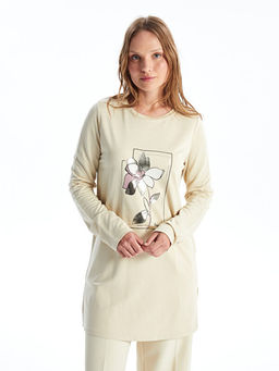 Bisiklet Yaka Bask?l? Kad?n Sweatshirt Tunik