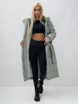 Пальто утепленное стеганное зимнее с капюшоном женское зеленого цвета 9609Z - Mtforce фото 5