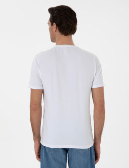 Beyaz Regular Fit Bisiklet Yaka Desenli T-shirt
