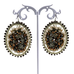 Серьги авторские с цирконами в оплетении цв.античное золото