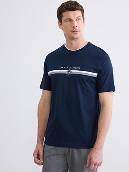 Bisiklet Yaka Bask?l? Penye Erkek Ti??rt