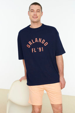TRENDYOL MAN Lacivert Oversize %100 Pamuklu l? Sehir Bask?l? T-Shirt TMNSS22TS0304 - Trendyolmilla фото 5