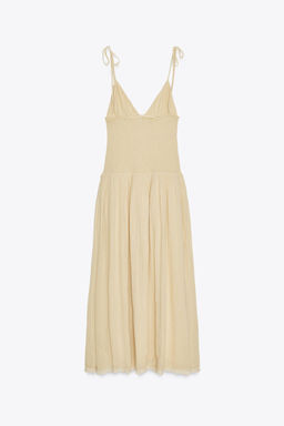 CONTRAST SMOCKED MIDI DRESS - Zara фото 15