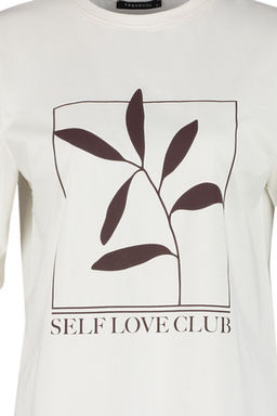 Ekru %100 Pamuk Bask?l? Relaxed/Genis Rahat Kesim Bisiklet Yaka Orme T-Shirt TWOSS23TS00267