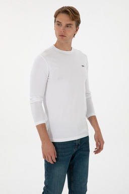 Erkek Beyaz Basic Sweatshirt Sepette S_rpriz _ndirim