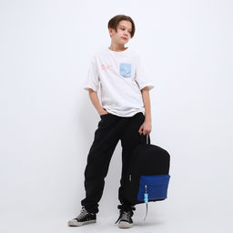 Рюкзак текстильный с карманом кожзам, 38х29х11 см, черный, синий - Nazamok фото 9