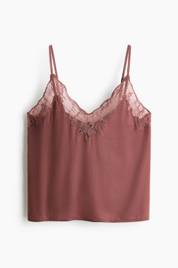 Top de pijama en sat?n con ribete de encaje