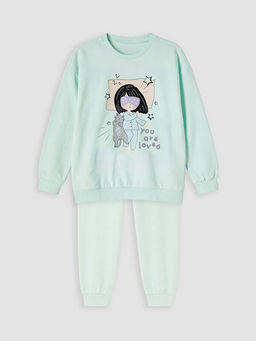 Bisiklet Yaka Bask?l? K?z ?ocuk Pijama Tak?m?