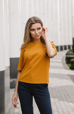 Блузка трикотажная горчичный - Donna saggia фото 6