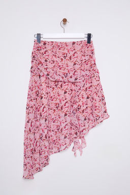 TRENDYOLMILLA Pembe Asimetrik Midi Boy Sifon Cicekli Dokuma Etek TWOSS25ET00039  фото 9