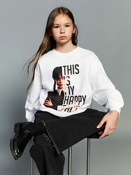 Bisiklet Yaka Wednesday Bask?l? K?z ?ocuk Sweatshirt