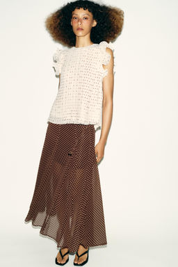 FALDA MIDI LUNARES / Marr?n / Crudo